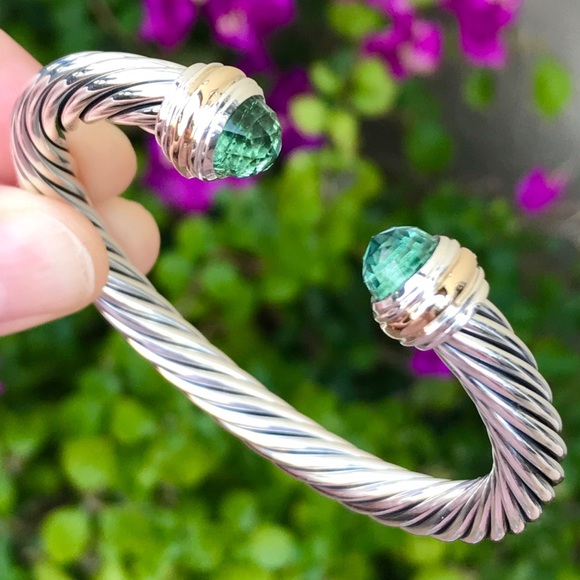 David Yurman Jewelry - David Yurman 7mm Cable Cuff w/ Prasiolite & 14K